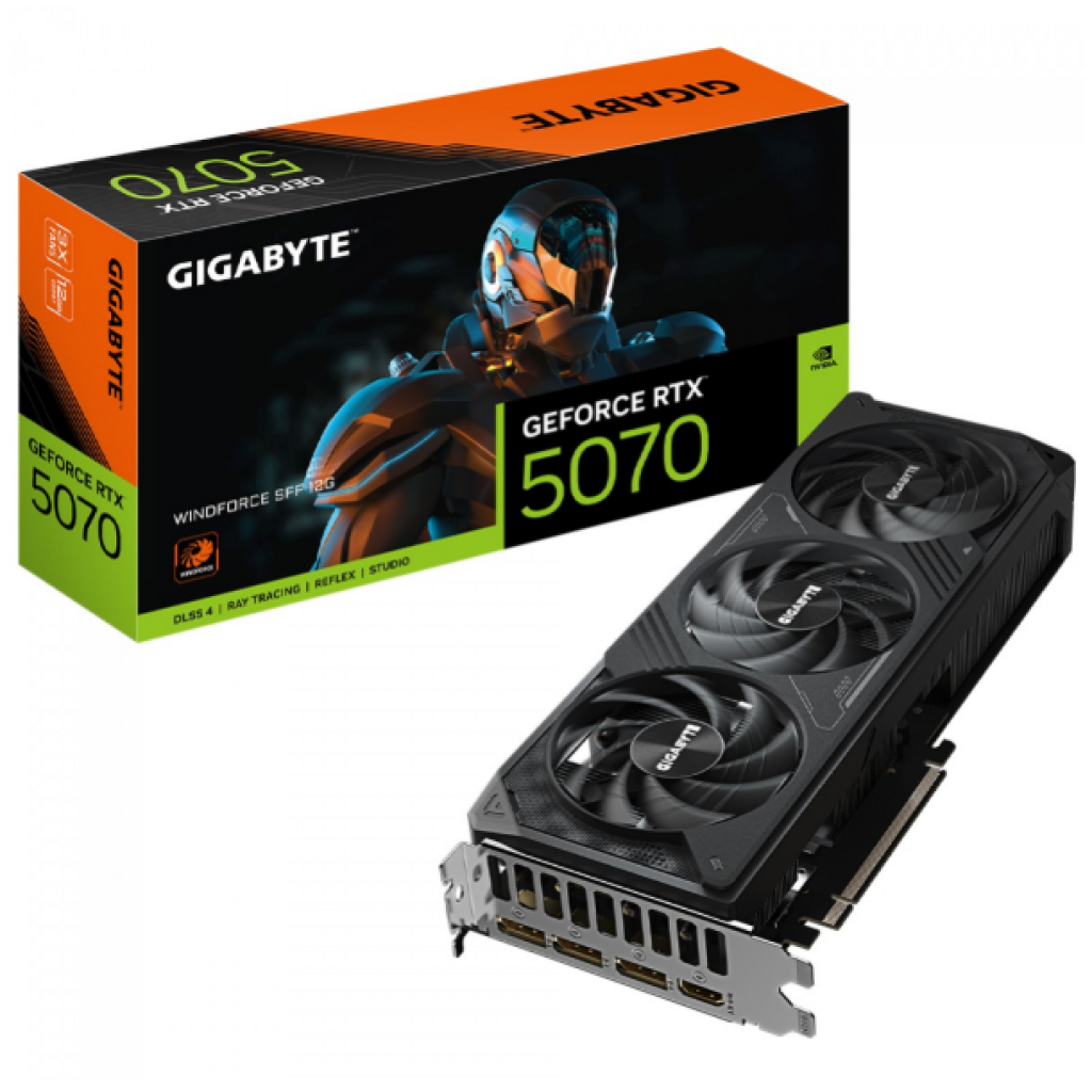 Placa de Vídeo Gigabyte NVIDIA GeForce RTX 5070 Windforce SFF, 12GB, GDDR7, DLSS, Ray Tracing, GV-N5070WF3-12GD