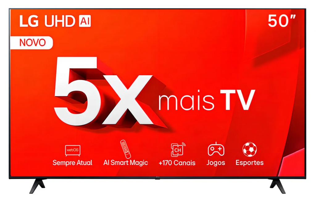 Smart TV LG 50″ 4K, TU801C Com Tela LED, LG ThinQ® AI, WiFi, 3 HDMI, HDR, Preta – 50TU801C0SA