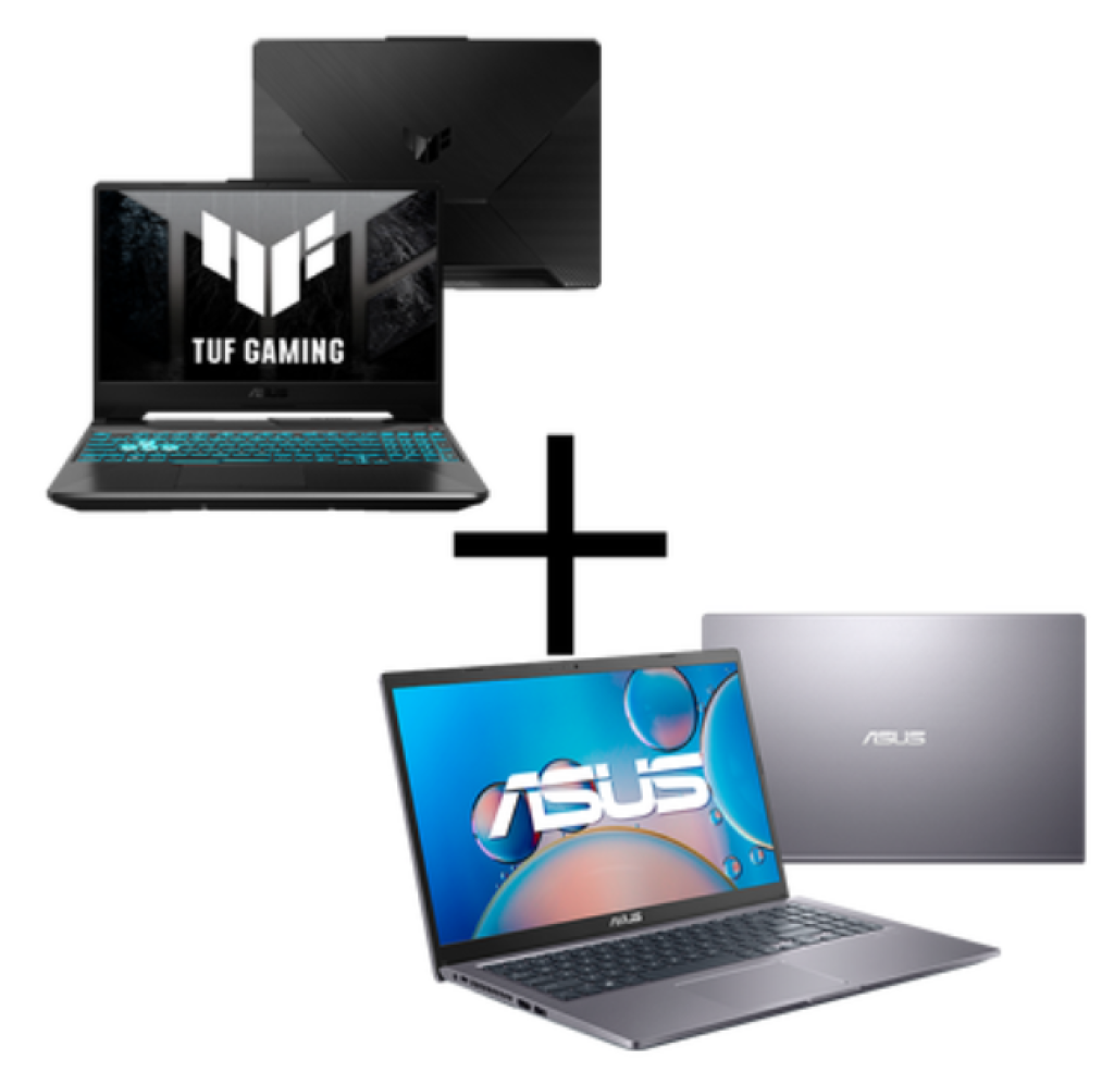 Combo Notebook ASUS TUF Gaming A15, Ryzen 7, RTX 2050 4GB, RAM 8GB, 512GB, KeepOS – FA506NFR-HN069 + Notebook ASUS X515, 15,6″ HD, Celeron N4500, W11, 4GB RAM, 128GB SSD – X515KA-BR309WS