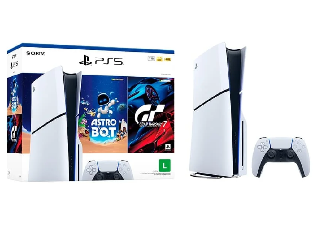 Bundle Console PlayStation 5 Slim Disk 1TB Edição com Leitor de Disco + Astro Bot + Gran Turismo 7 + Controle – 1000038858