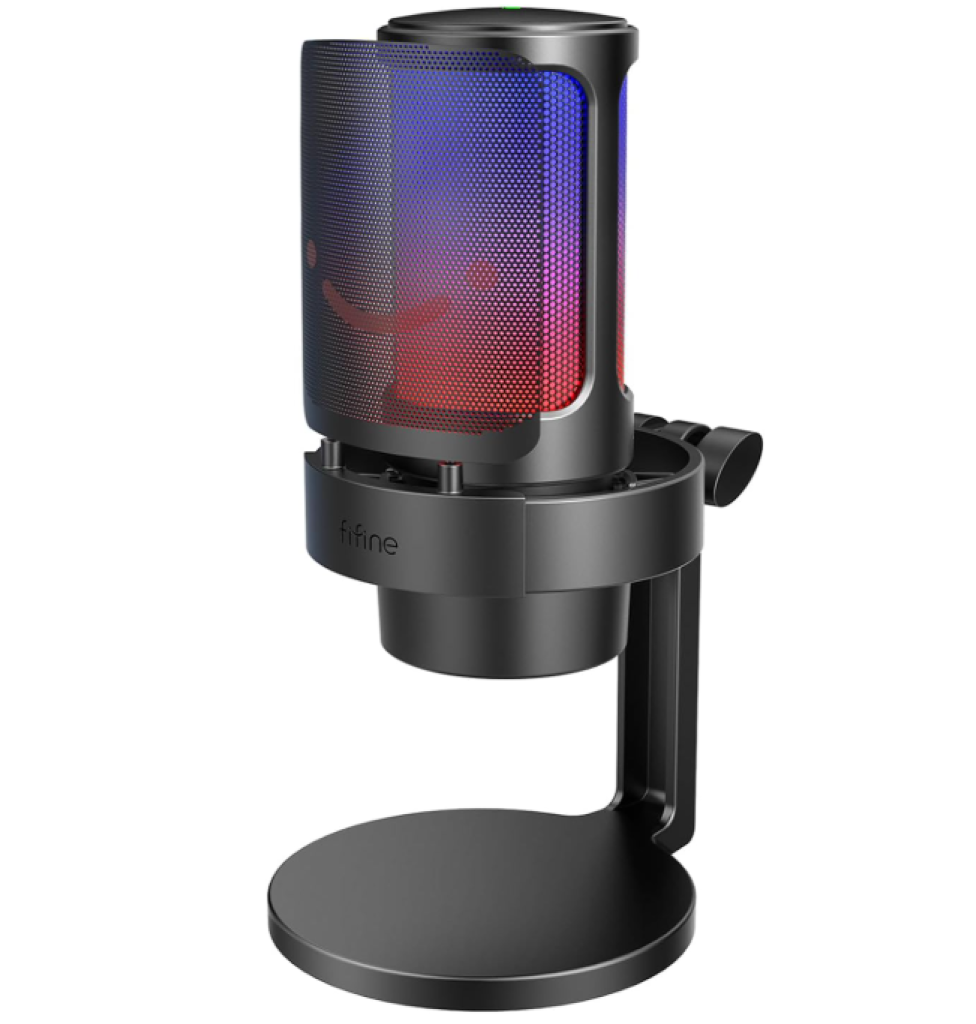 Microfone Condensador Fifine A8 Ampligame, RGB, com Suporte, de Mesa, USB, para Streaming, PC, PS4 e PS5, Preto – A8