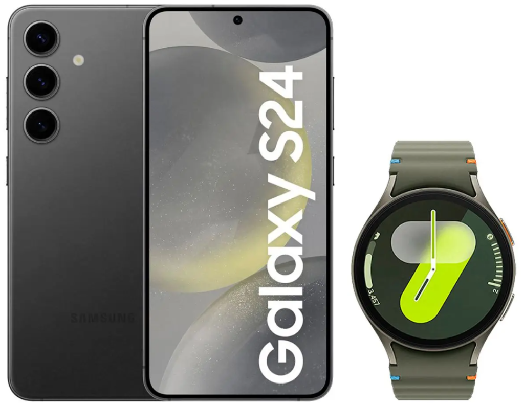 Combo Smartphone Samsung Galaxy S24 6,2” Galaxy AI 256GB – Preto + Smartwatch Watch7 40mm Verde