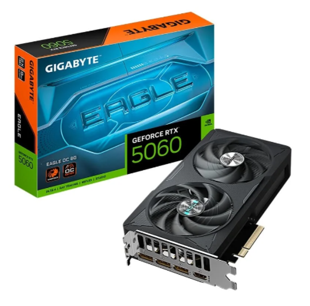 Placa de Vídeo Gigabyte RTX 5060 EAGLE OC 8G NVIDIA GeForce, 8GB GDDR7, 128bits, DLSS, Ray Tracing – GV-N5060EAGLE OC-8GD