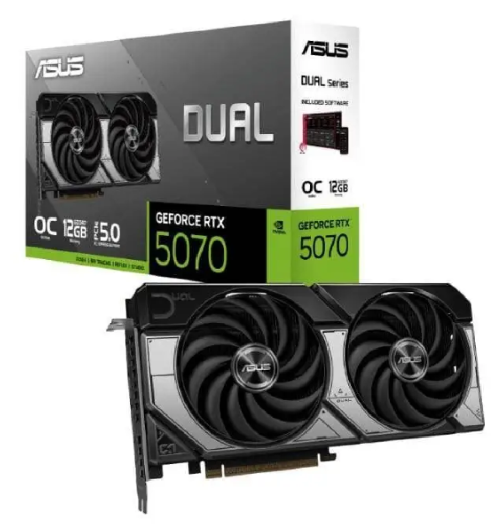 Placa de Vídeo Asus DUAL RTX 5070 OC 12G NVIDIA Geforce, 12GB, GDDR7, OpenGL 4.6, 2572MHz, DLSS 4 – 90YV0M17-M0NA00