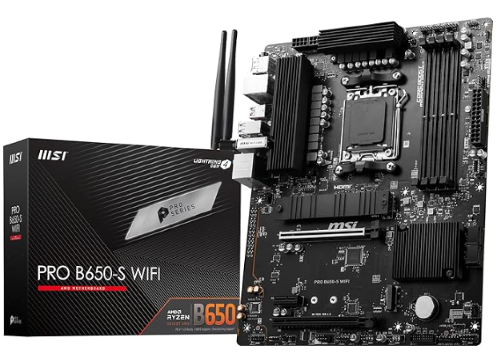 MSI Placa-mãe PRO B650-S WiFi ProSeries (suporta processadores AMD Ryzen série 7000, AM5, DDR5, PCIe 4.0, M.2, SATA 6Gb/s, USB 3.2 Gen 2, HDMI/DP, Wi-Fi 6E, 2.5Gbps LAN, ATX)
