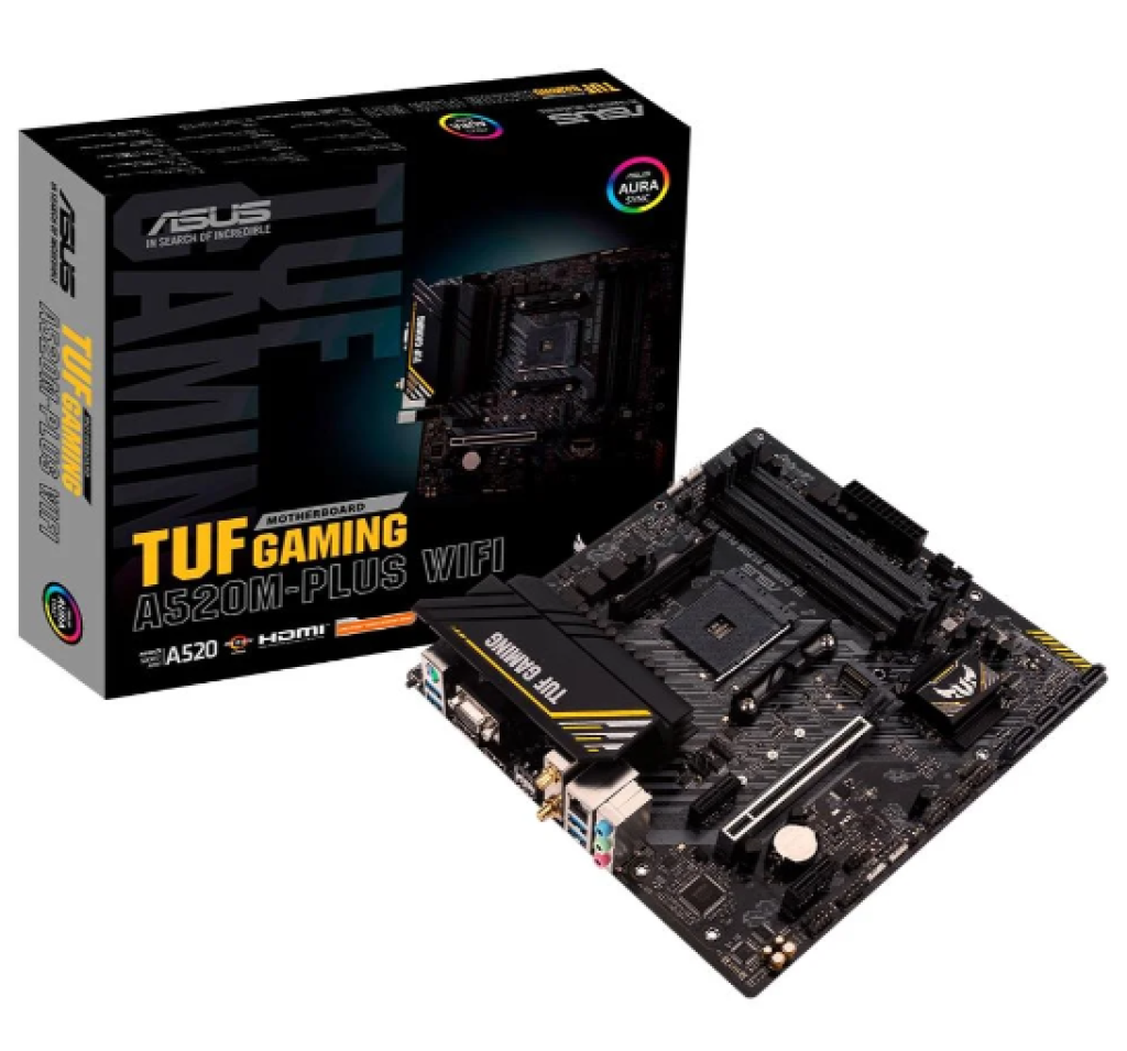 Placa-Mãe ASUS TUF GAMING A520M-PLUS WIFI, AMD AM4, RGB, mATX, DDR4, Preto – 90MB17F0-M0EAY0