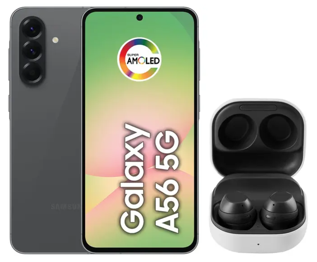 Smartphone Samsung Galaxy A56 128GB 5G 8GB RAM – Preto + Fone de Ouvido Buds FE Sem Fio Grafite