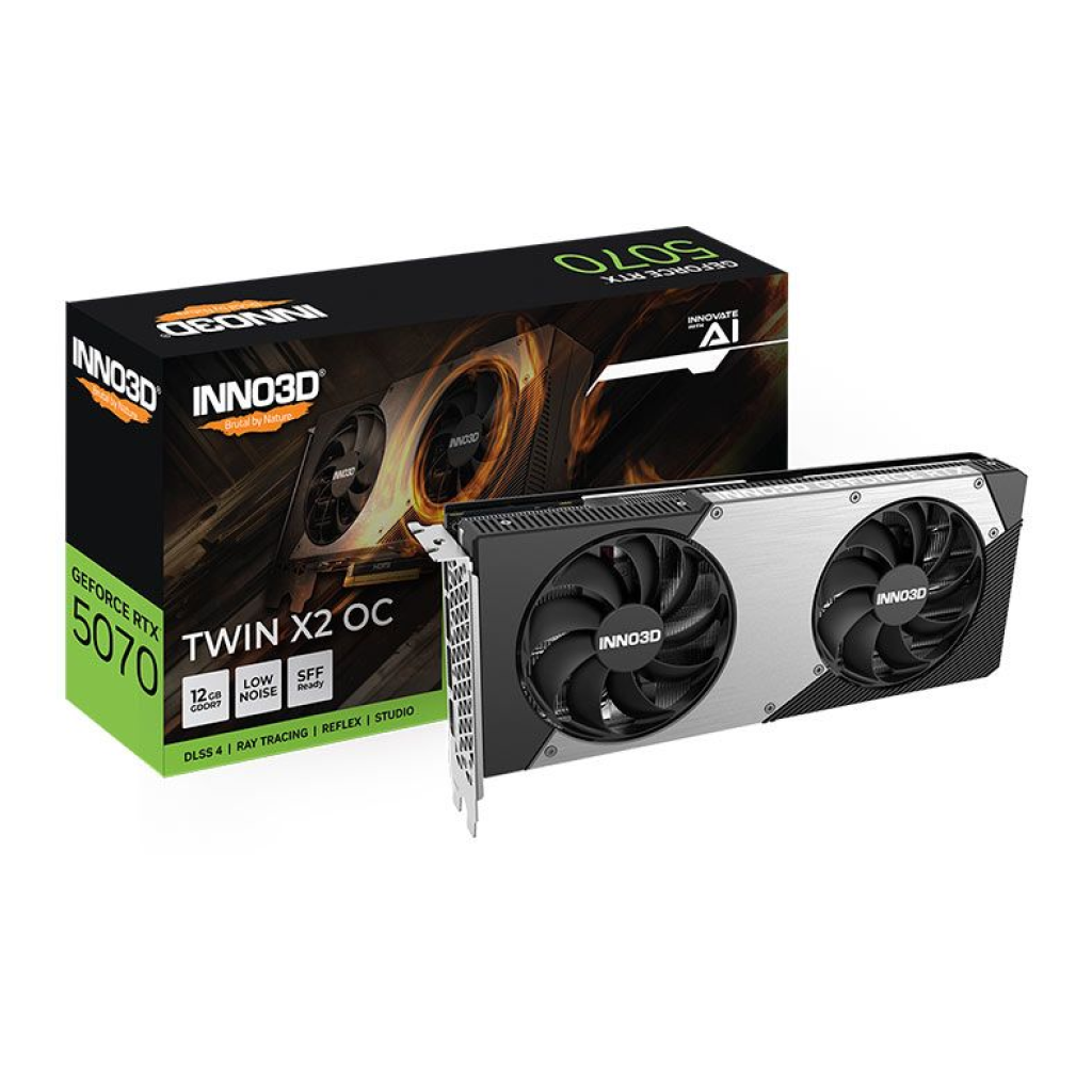Placa de Video INNO3D GeForce RTX 5070 Twin X2 OC, 12GB, GDDR7, 192-bit – N50702-12D7X-195064N
