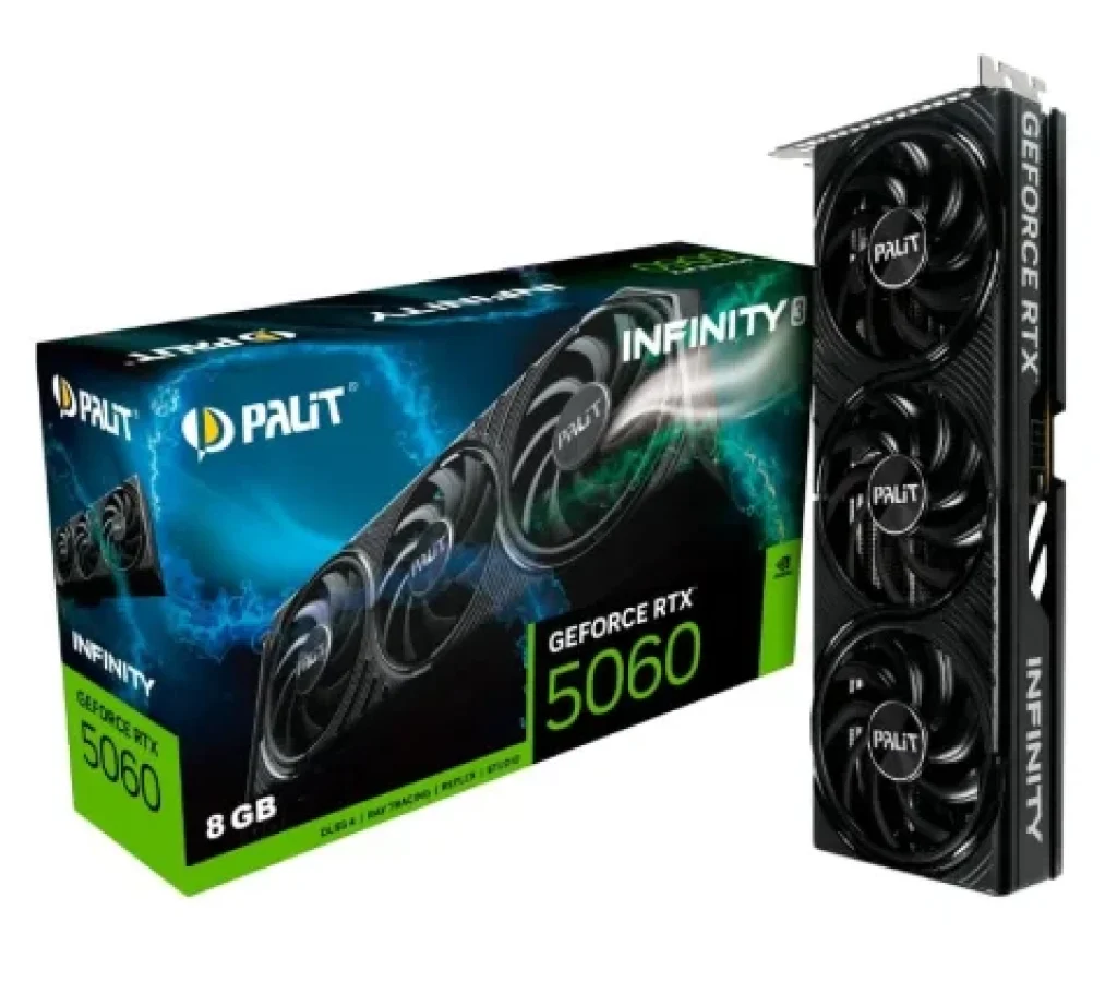 Placa de Vídeo Palit GeForce RTX 5060 Infinity 3 NVIDIA GeForce, 8GB GDDR7, 128Bits, FP4 e DLSS 4, Ray Tracing – NE75060019P1-GB2063S