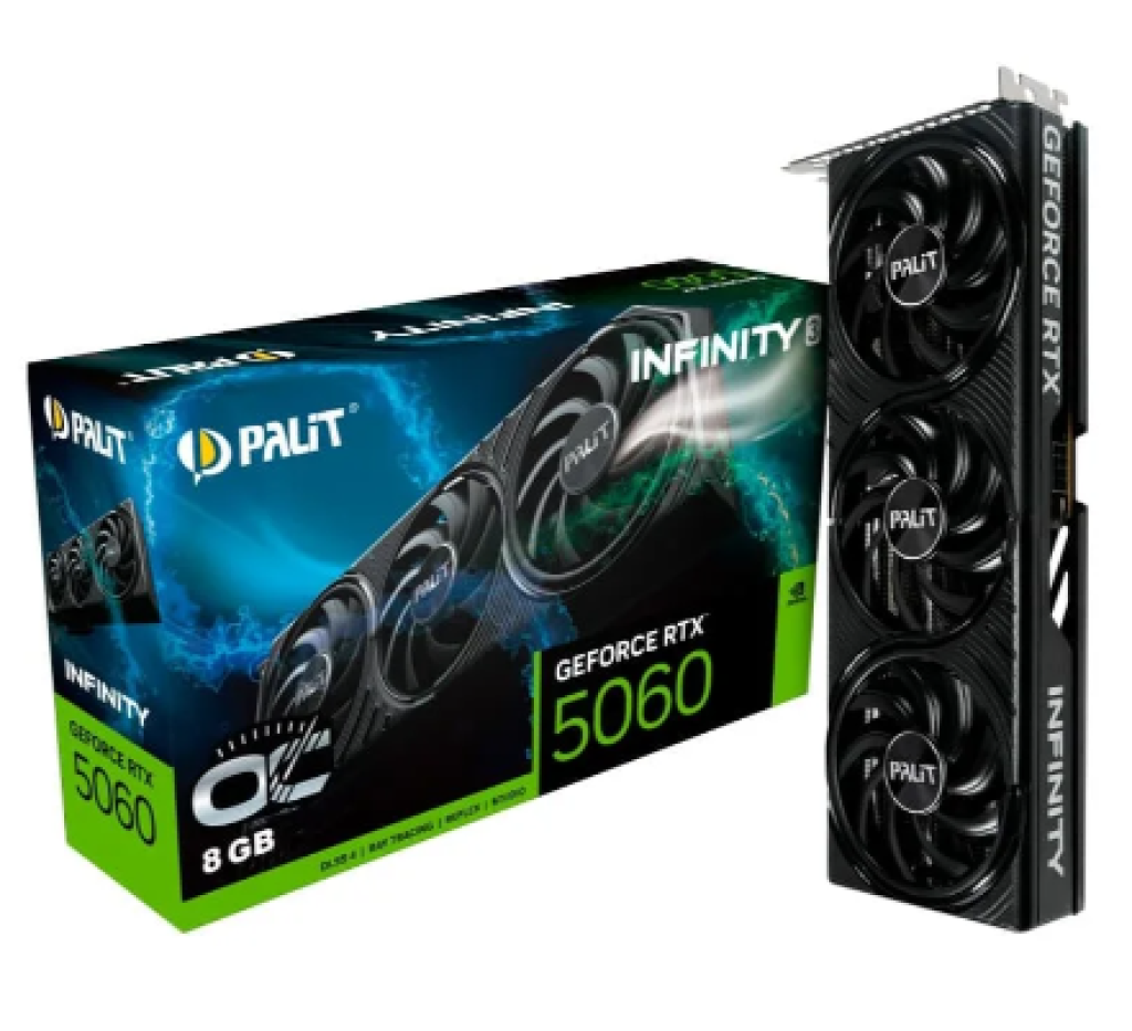 Placa de Vídeo Palit GeForce RTX 5060 Infinity 3 OC NVIDIA GeForce, 8GB GDDR7 128Bits, FP4 e DLSS 4, Ray Tracing – NE75060T19P1-GB2063S