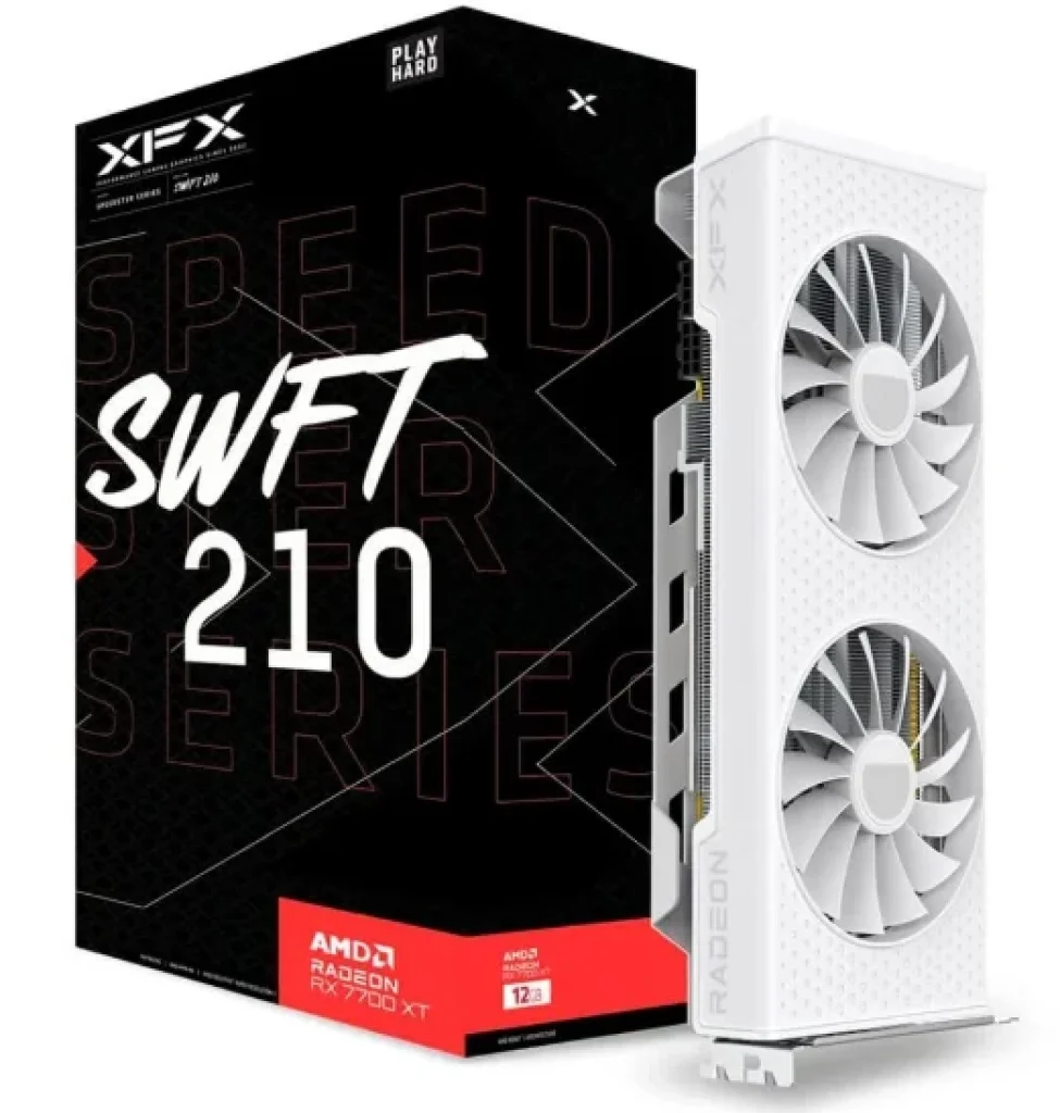 Placa de Vídeo XFX RX 7700XT SPEEDSTER SWFT210 Gaming AMD Radeon, 12GB, GDDR6, 2544MHz, 192bits, RDNA, – RX-77TSWFTWP