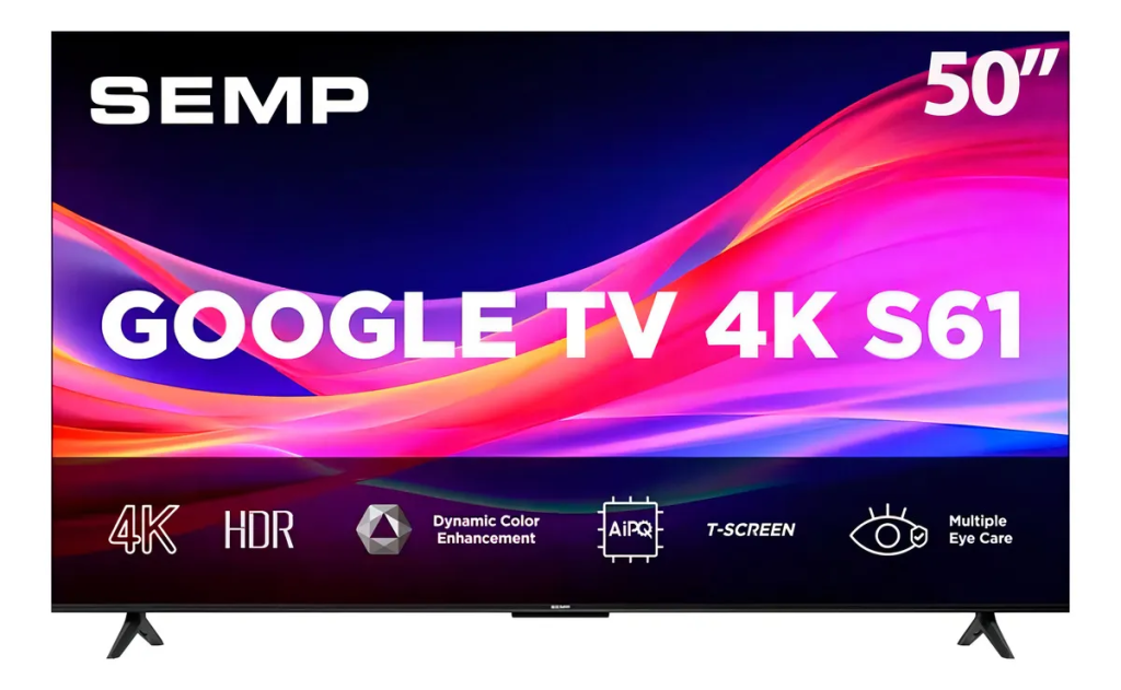 Smart TV 50″ Semp 4K UHD LED S61 Google TV AiPQ Pro Comando de Voz 3 HDMI – 50S61