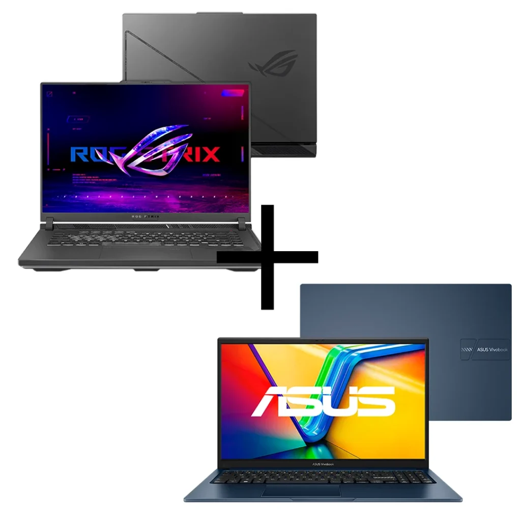 Combo Notebook Gamer ASUS ROG Strix G16 Nvidia RTX 5070 Intel Core i9 14900HX 32GB RAM 1TB SSD WINDOWS 11 Home Tela 16″ 240Hz LED Cinza – G615JPR-S5001W + Notebook ASUS Vivobook 15 – i5 1334U, 8/512, 15,6″ FHD – GB X1504VA-NJ3957W