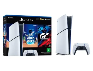 Console Sony PlayStation 5, Edição Digital, SSD 825GB, 2 Jogos, Astro Bot e Gran Turismo 7 + Controle Sem Fio DualSense – CFI 2114B / 1000050614