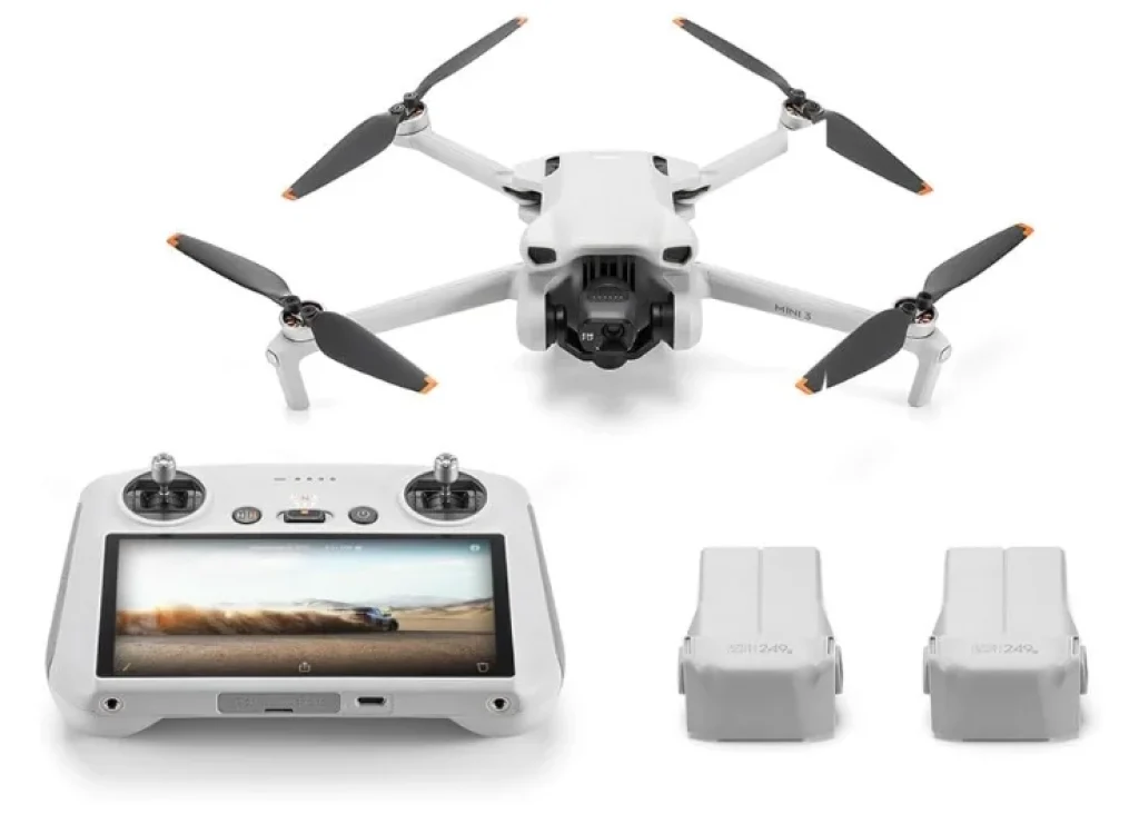 Drone DJI Mini 3 Fly More Combo (DJI RC Com tela) BR, 2 Baterias extras, Hub de carregamento, Bolsa de ombro – DJI033