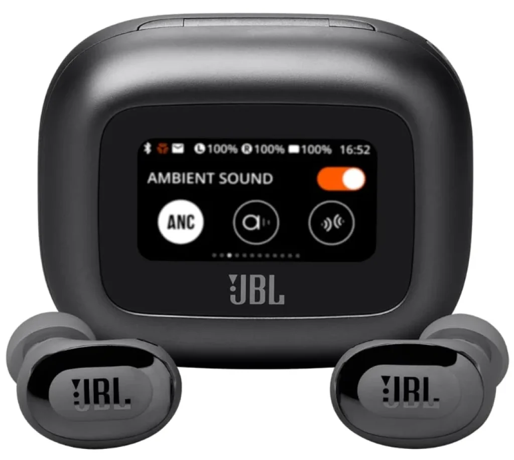 Fone de Ouvido Bluetooth JBL Live Buds 3, TWS, Intra Auricular, Sem Fio, Com Tela de 1.45″, Cancelamento de Ruído, Resistente À Água e Poeira, Preto – JBLLIVEBUDS3BLKBR