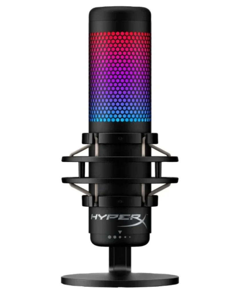 Microfone Condensador HyperX QuadCast S – RGB Personalizável, Toque para Silenciar, Antivibração, Filtro Pop, 4 Padrões Polares, USB, para Streaming e Criação de Conteúdo, Preto – 4P5P7AA