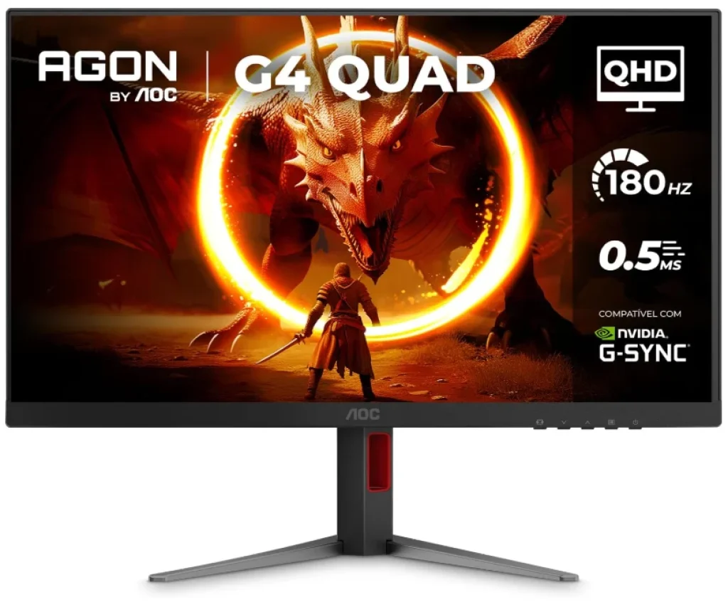 Monitor Gamer AOC AGON G4 QUAD 27″ QHD 180Hz 0.5ms IPS HDR10 Base Ajustável – Q27G4F