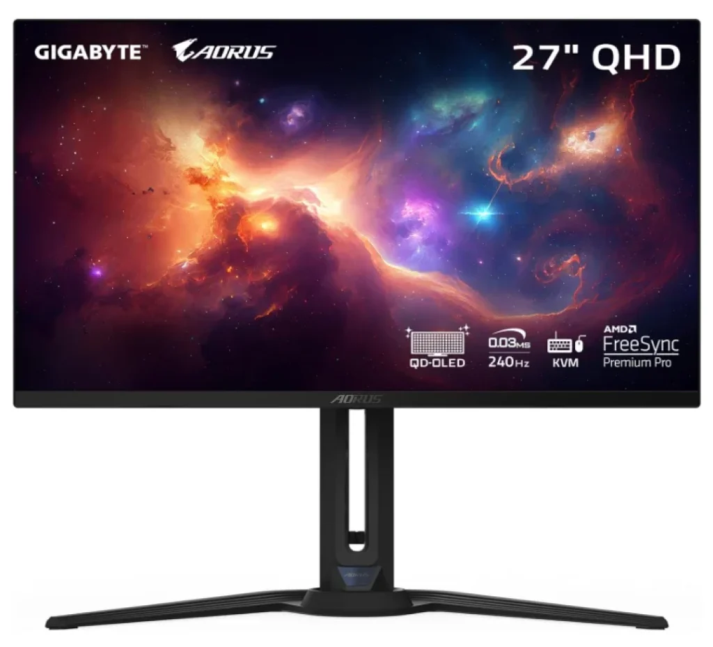Monitor Gamer AORUS 27 QHD, 240Hz, 0.03ms, QD-OLED, HDMI e DisplayPort, 99% DCI-P3, HDR, FreeSync, Altura Ajustável – AORUS FO27Q2 SA