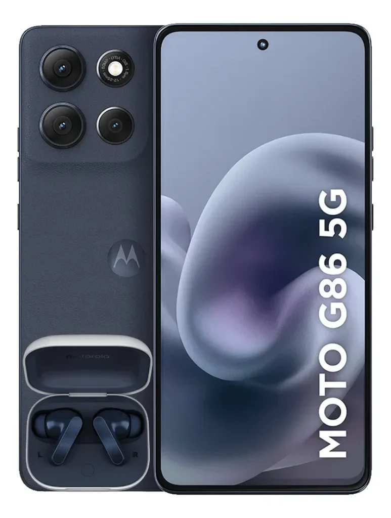 Combo Smartphone Motorola Moto G86 5G NFC + Moto Buds – 256GB 24GB (8GB RAM+16GB RAM Boost) Tela 1.5k pOLED, 50MP Sony Camera OIS Moto AI, Videos Em 4K, IP68 + IP69 – Grafite