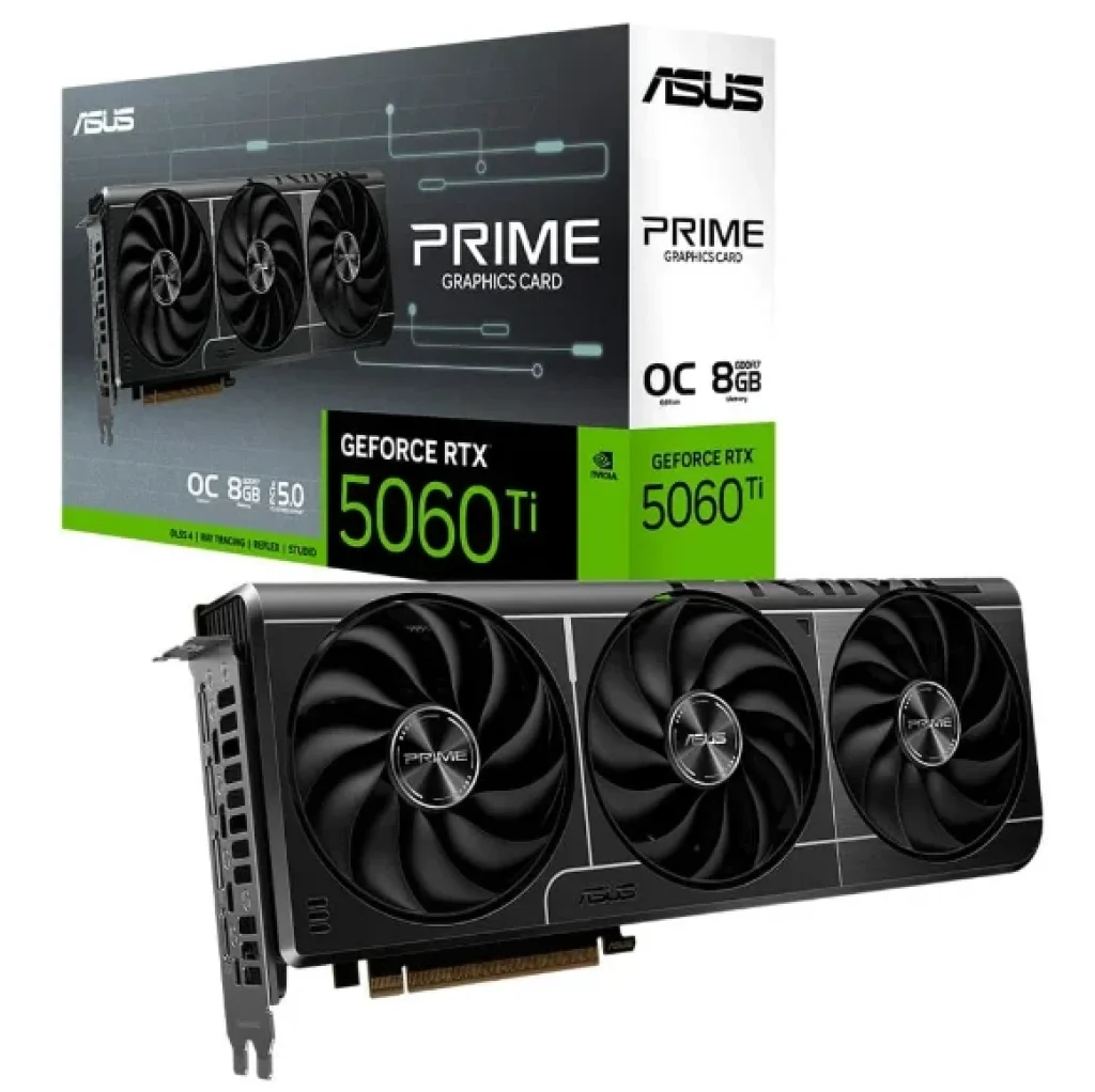 Placa de Vídeo Asus PRIME RTX 5060 TI OC 8GB NVIDIA GeForce, 8GB, GDDR7, 2647MHz, 128bits, Triple Fan, DLSS 4, SFF-Ready, Ray Tracing – 90YV0MP0-M0NA00