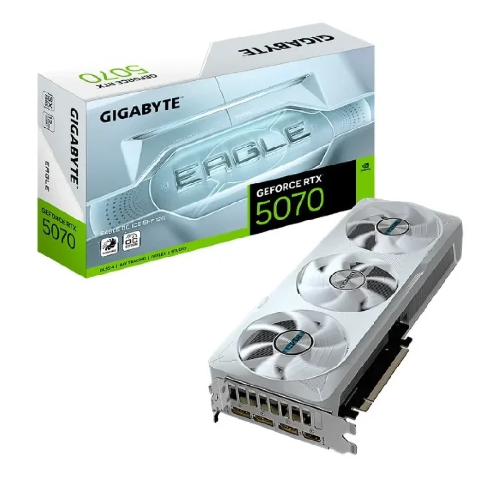 Placa de Vídeo Gigabyte RTX 5070 EAGLE OC ICE SFF 12G NVIDIA GeForce, 12GB GDDR7, 192bits, RGB, DLSS, Ray Tracing – 9VN5070EOI-00-G10