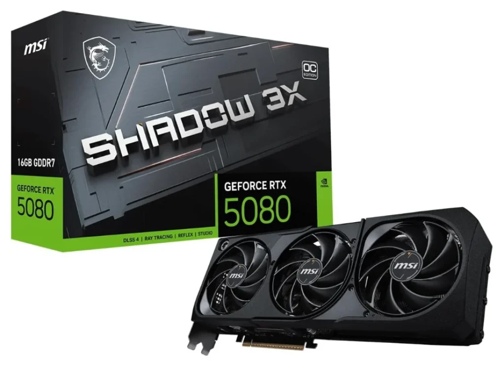 Placa de Vídeo MSI GeForce RTX 5080 16GB Shadow 3X OC RTX5080 16GB GDRR7 256 B DX12 PCIE 5.0 X16 SFF-Ready (3XDP 1XHDMI)