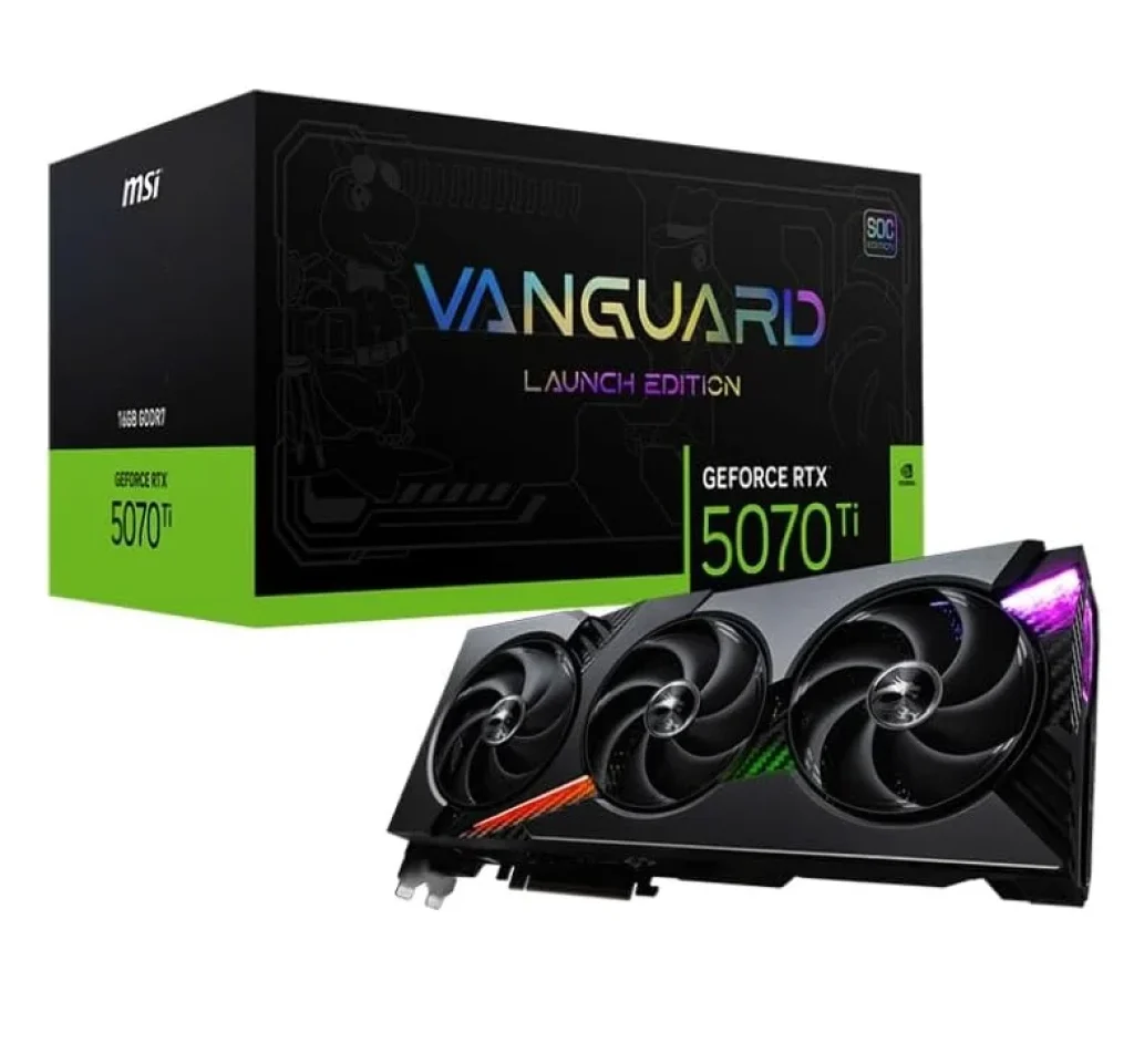 Placa de Vídeo MSI RTX 5070 Ti Vanguard SOC Launch Edition, 16GB GDDR7, Alto Desempenho para Jogos e Criação – 912-V531-068