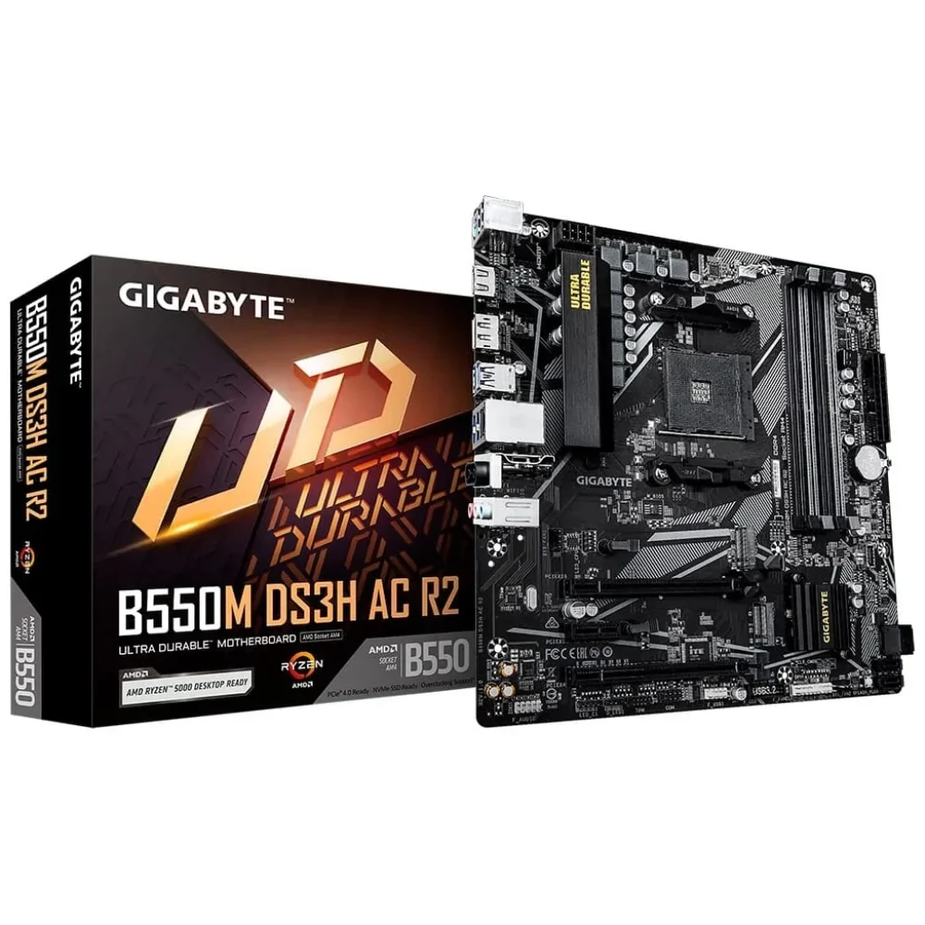 Placa Mãe Gigabyte B550M DS3H AC R2, AMD AM4, Micro ATX, DDR4, RGB, Wi-Fi 6, Bluetooth, Preto – B550M DS3H AC R2