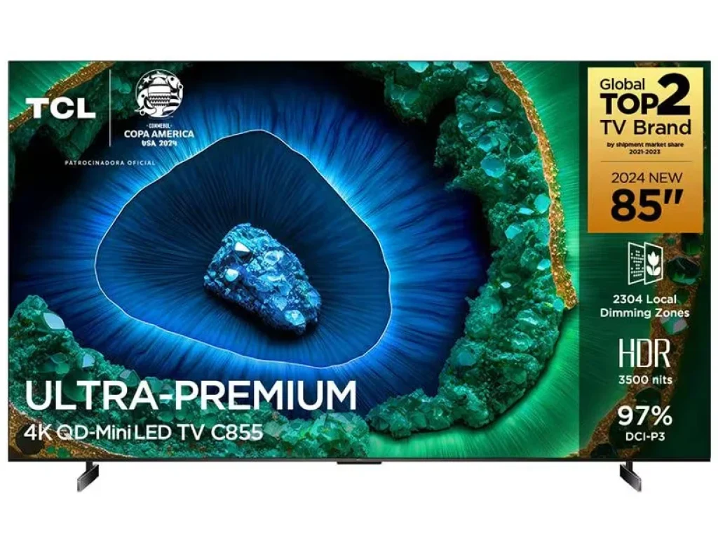 Smart TV TCL 85″ QLED 4K Mini LED C855 com Processador AIPQ, Google TV, HDR10+, Wi-Fi, Bluetooth, Google Assistente, Dolby Vision e Atmos – 85C855