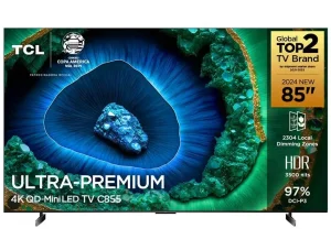 Smart TV TCL 85″ QLED 4K Mini LED C855 com Processador AIPQ, Google TV, HDR10+, Wi-Fi, Bluetooth, Google Assistente, Dolby Vision e Atmos – 85C855