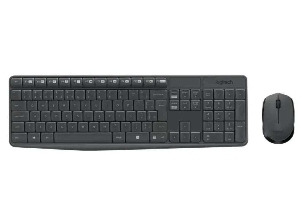 Teclado e Mouse Logitech MK235 Sem Fio Resistente à Água Cinza ABNT2