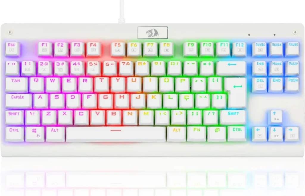 Teclado Mecânico Gamer Redragon Dark Avenger, RGB, Branco Lunar White K568W-RGB (PT-BLUE)