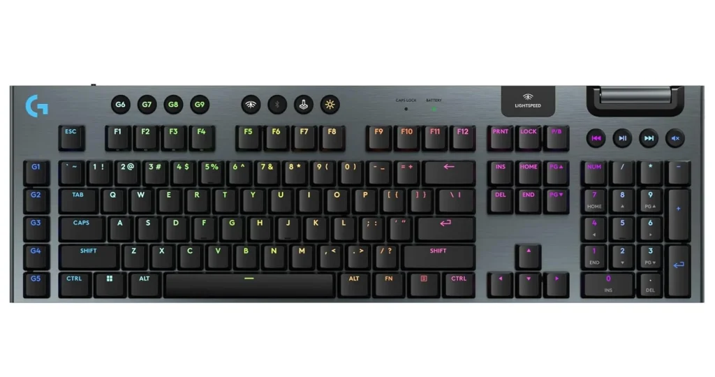 Teclado Mecânico Gamer Sem Fio Logitech G915 X com RGB LIGHTSYNC, USB ou Bluetooth, Controles de Mídia, Design Superfino, Switch de Perfil Baixo GL Tactile e Bateria Recarregável, Preto – 920-012670