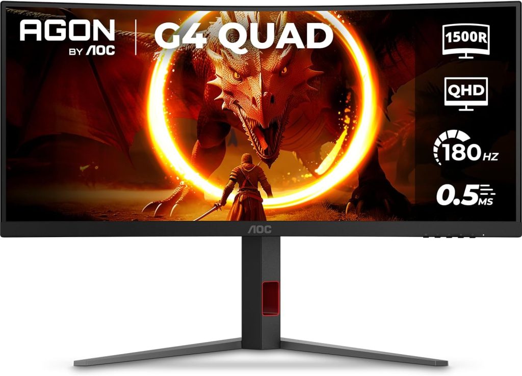 Monitor Gamer Curvo AOC AGON QUAD 34″ Ultrawide WQHD 180Hz 0,5ms Base Ajustável U34G4C