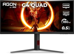 Monitor Gamer Curvo AOC AGON QUAD 34" Ultrawide WQHD 180Hz 0,5ms Base Ajustável U34G4C