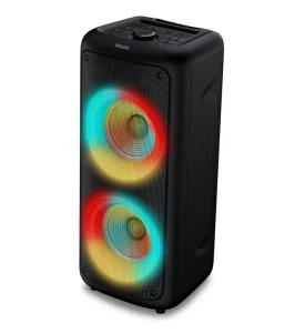 Caixa de Som Bluetooth PHILIPS Party Speaker 1500W, TWS, com Luzes LED, Painel com entradas USB, Auxiliar, Microfone/Guitarra e Alça para Transporte – TAX4000/78