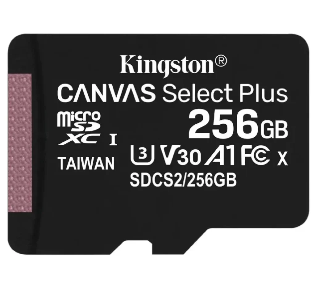 Cartão de memória Kingston microSD de 256GB Canvas Select Plus – 100MB/s – Classe 10 com adaptador SD – SDCS2/256GB