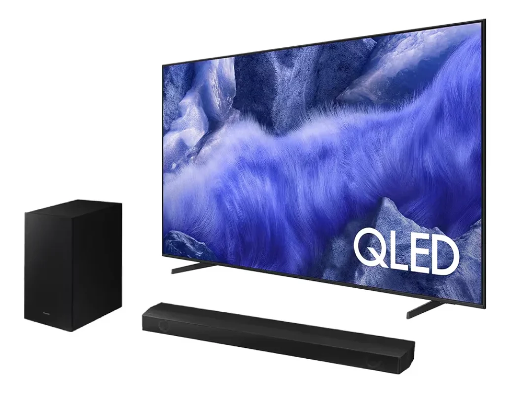 Combo Samsung Vision AI TV 43″ QLED 4K QEF1 2025, Pontos Quânticos, Processador com AI, Art Store, Alexa – 43QEF1 + Soundbar HW-B550 (410W RMS)
