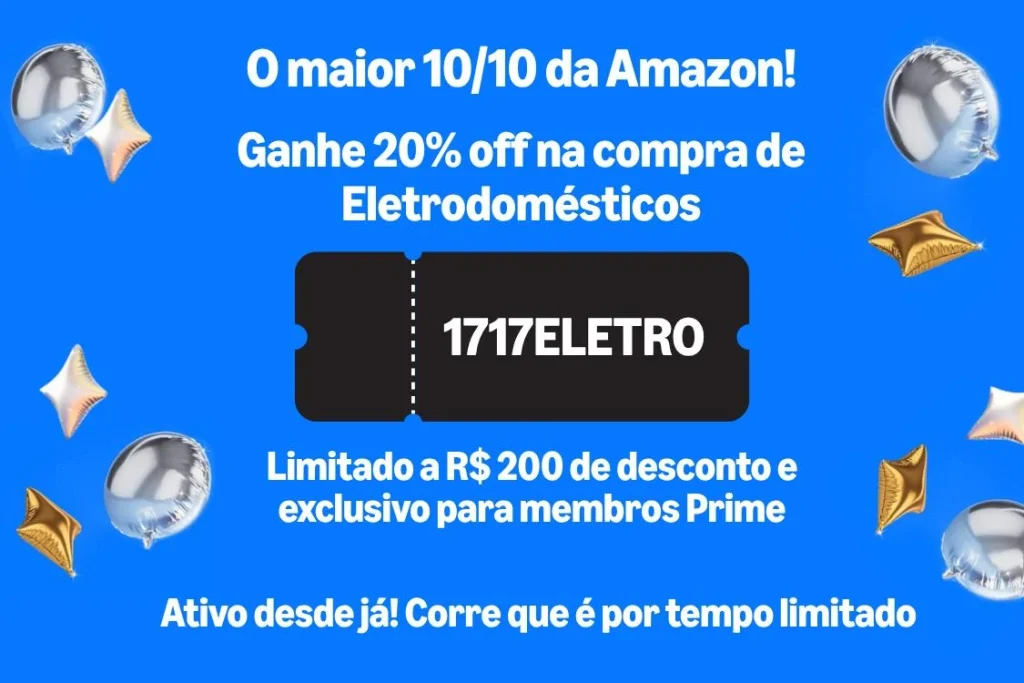 Cupom Amazon 20% OFF em Eletrodomésticos, Limite de R$200 OFF