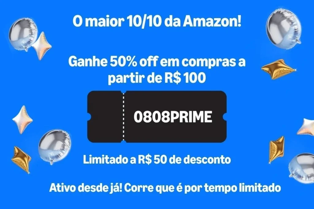 Cupom Amazon 50% OFF, Limitado a R$50 OFF