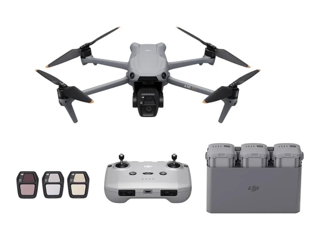 Drone DJI Air 3S Fly More Combo (Sem tela) BR – 3 Baterias, 3 Filtros para Lentes, Hub Carregamento, Detecção de obstáculos omnidirecional noturna – DJI055