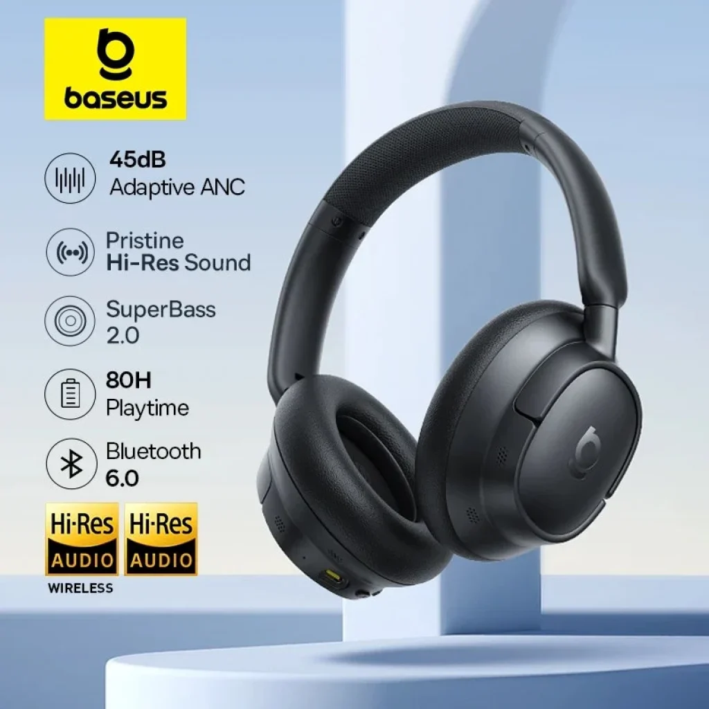 Fones de ouvido Sem fio Baseus EH10 NC ANC Híbridos Adaptativos com Cancelamento de ruído Hi-Res LDAC Bluetooth 6.0 80 horas