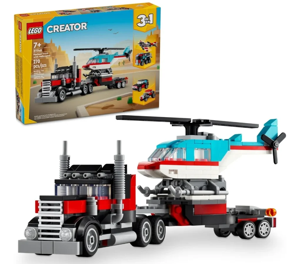 LEGO® Creator 3 em 1 – Caminhão Plataforma com Helicóptero Jogo de Carro Hot Rod 31146