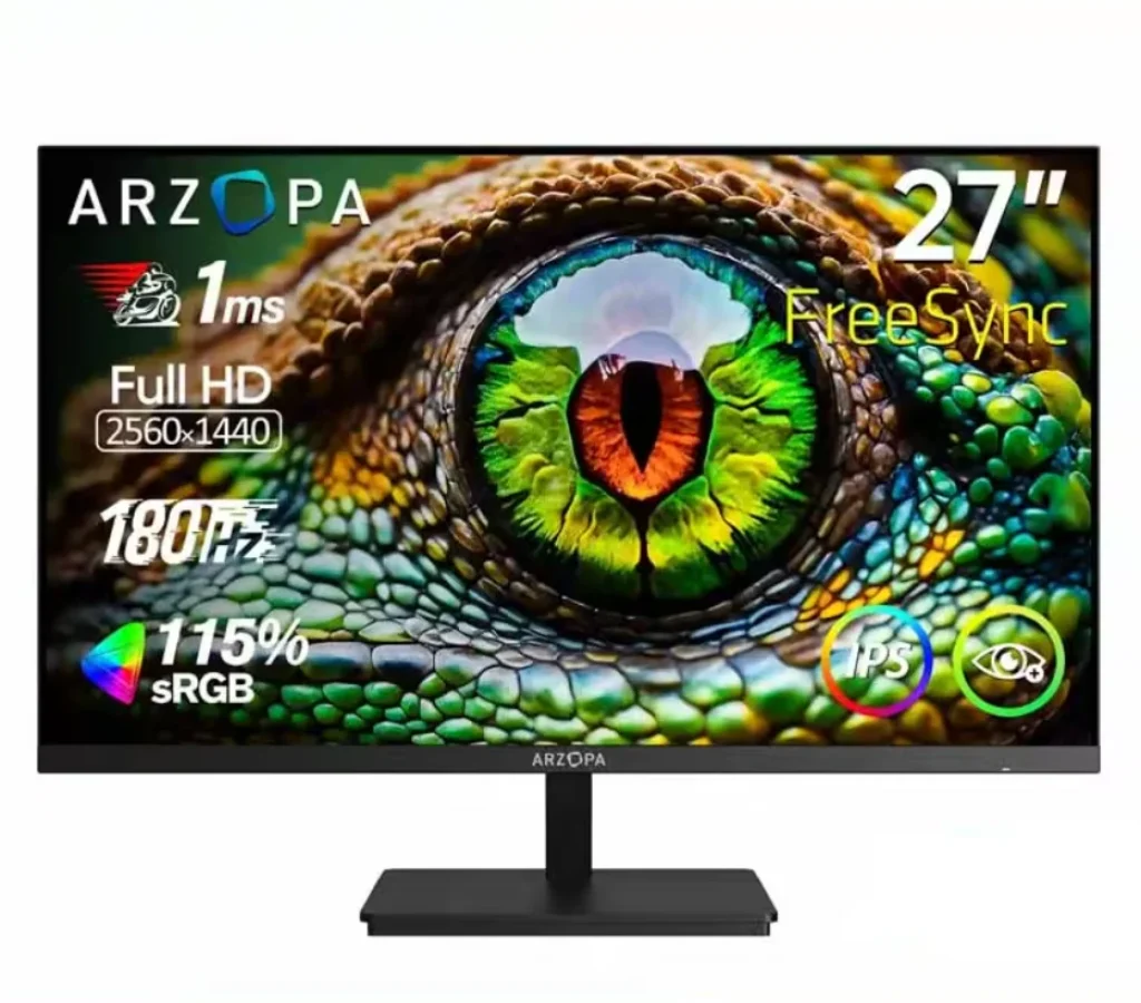 Monitor ARZOPA 27 polegadas QHD 2K gaming 180Hz IPS rápido, com Tipo-C, modo Samsung DeX, FreeSync – M1RC