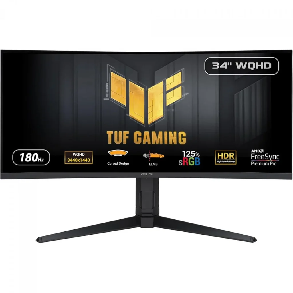 Monitor Gamer Asus TUF Gaming, 34 Pol, Curvo, WQHD, 1ms, 180Hz, 125% sRGB, HDR, FreeSync Premium Pro, HDMI/DP, VG34VQL3A