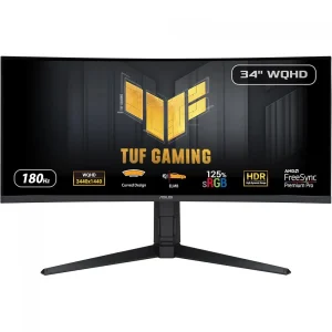 Monitor Gamer Asus TUF Gaming, 34 Pol, Curvo, WQHD, 1ms, 180Hz, 125% sRGB, HDR, FreeSync Premium Pro, HDMI/DP, VG34VQL3A