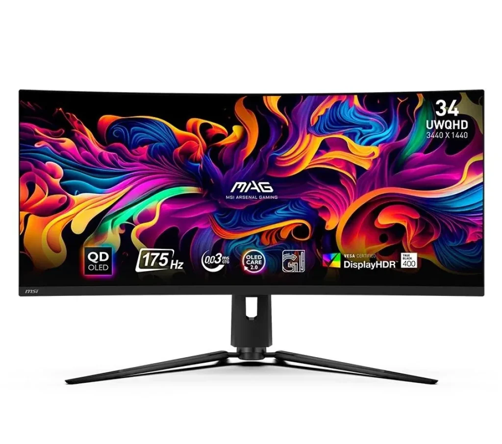 Monitor Gamer MSI OLED QUANTUM DOT MAG 341CQP, 34″ QHD, 175Hz, 0.3ms, DisplayPort e HDMI, HDR, Adaptive-Sync