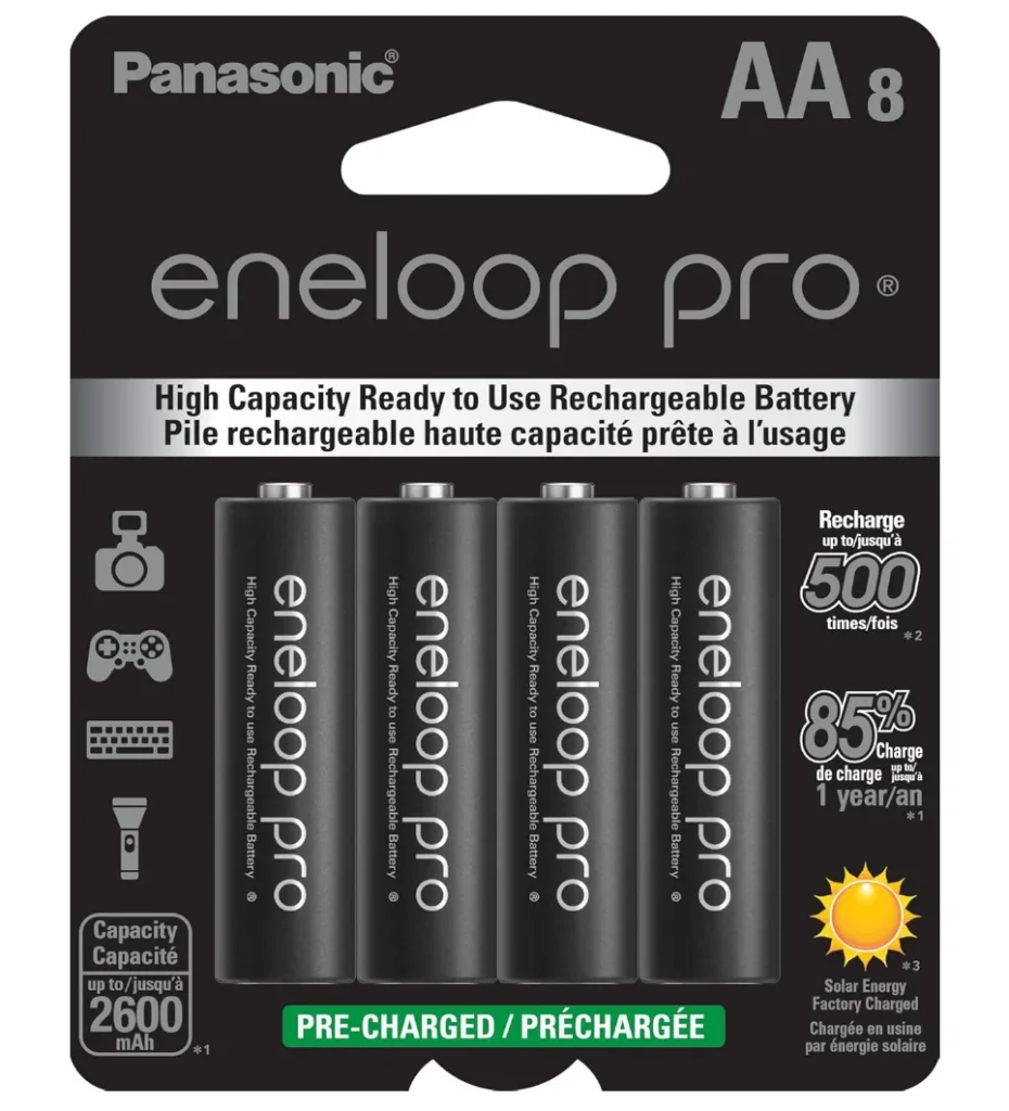 Pack 8 Pilhas Eneloop Pro AA Recarregáveis de Alta Capacidade Ni-MH Panasonic BK-3HCCA16FA