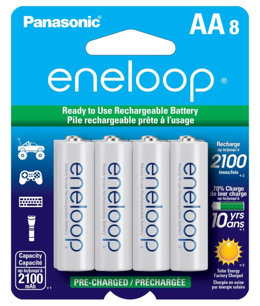 Pilhas Recarregáveis Panasonic eneloop AA Pré-carregadas (Pacote com 8) – BK-3MCCA8BA